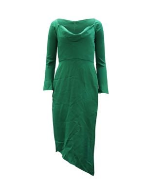 Michelle Mason Cowl Neck Asymmetrical Viscose Midi Dress - Green