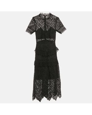 Self-Portrait Triangle Lace Tiered Midi Dress - Black