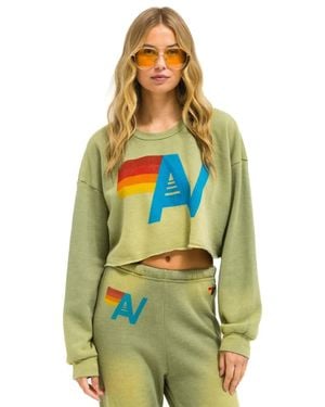 Aviator Nation Vintage Logo Cropped Crew Sweatshirt - Blue