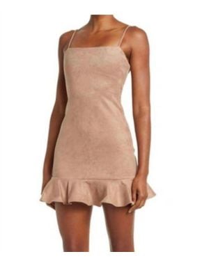 Susana Monaco String Ruffle Faux Suede Mini Dress - Natural