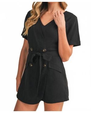 Klesis Short Sleeve Linen Romper - Black