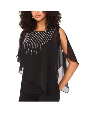 Msk Top Sheer Beaded Detail 3/4 Split Sleeve Blouse Pal96 - Black