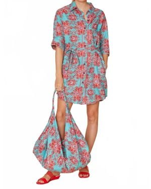 MODAPOSA Carlotta Belted Embellished Shirt Dress - Blue