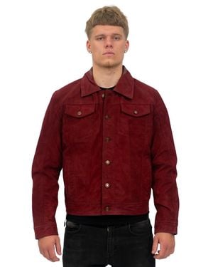 Infinity Leather Goat Suede Trucker Jacket-Taraz - Red