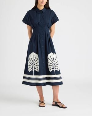 Ellen Tracy Button Front Pleated Shirt Dress - Blue