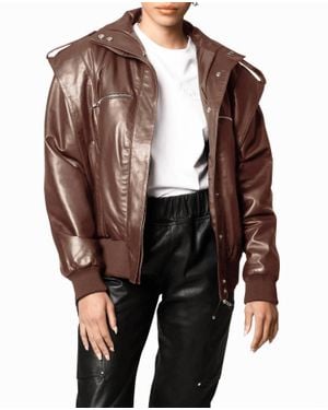 Nicole Miller Leather Space Jacket - Brown