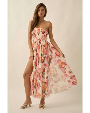 Promesa Floral-Print Mesh Smocked Strapless Maxi Dress - Natural