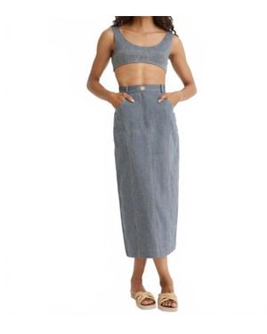 Matthew Bruch Denim Pencil Midi Skirt - Blue