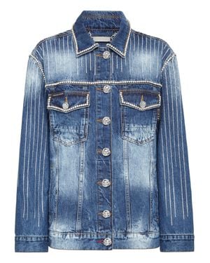 Philipp Plein Denim Jacket Crystal Fringe - Blue