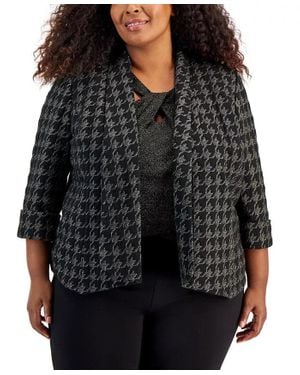 Kasper Blazer 20W Plus Houndstooth Open Frontsleeve Fts1276 - Black