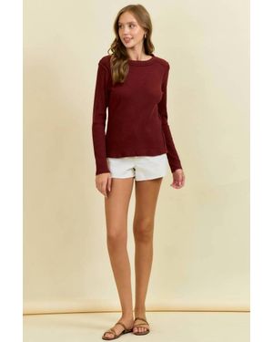 Doe And Rae Western Yoke Ribbed Long-Sleeve Tee - Natural