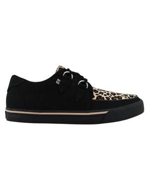 T.U.K Footwear Tuk Pointed Creeper Sneaker Leopard Canvas Platform Shoes - Black