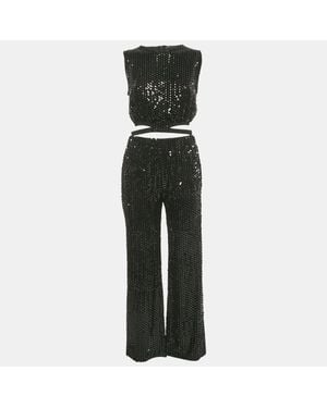 Maje Sequin Cut-Out Crop Top & Wide Leg Pants Set - Gray