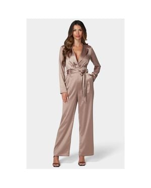 Bebe Satin Blazer Jumpsuit - Brown