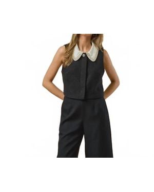 Lalavon The Beaded Collar Tweed Top - Black