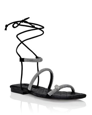 Philipp Plein Matelasse Sandals Flat With Crystals - Black