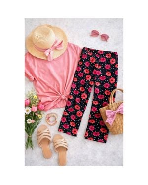 Julia Rose Lisa Floral Capri Leggings - Red