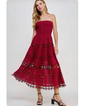 Strut & Bolt Lena Eyelet Midi Dress - Red