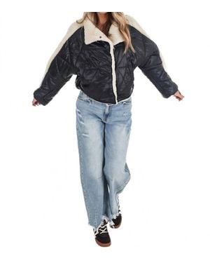 Miou Muse Everest Faux Leather Quilted Sherpa Jacket - Blue