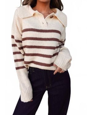 Listicle Striped Knit Collared Sweater - Blue