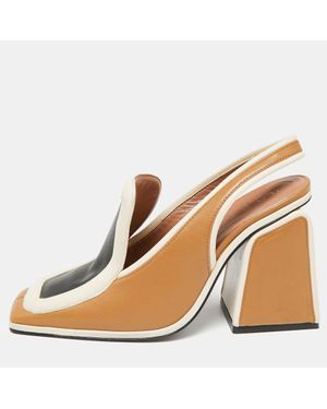 Marni Tri-Color Leather Square Toe Block Heel Slingback Sandals - Natural