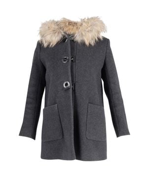 Sandro Sandro Fur Trimmed Hooded Coat - Gray