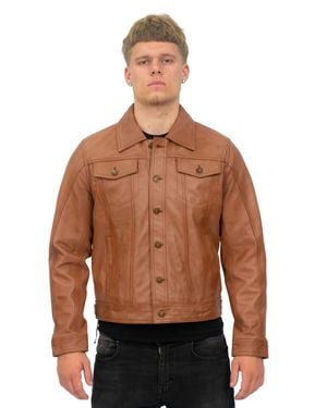 Infinity Leather Retro Trucker Jacket-Constantine - Brown