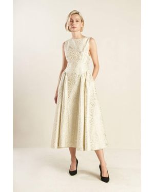 TRUEDAMES Check Yourself Champagne Woven Midi Dress - Natural