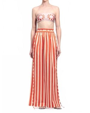 Yukio Long Cotton Skirt With Slits - Red