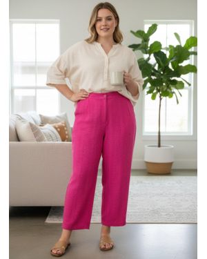 TRUEDAMES High-Rise Linen-Blend Straight Leg Pants - Pink