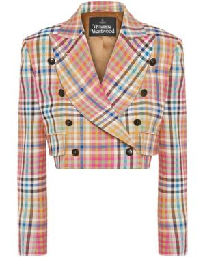 Vivienne Westwood Cropped Plaid Jacket With Double-Breasted Front - Gray