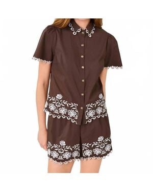 Lilly Pulitzer Rikki Short Sleeve Embroidered Top - Brown