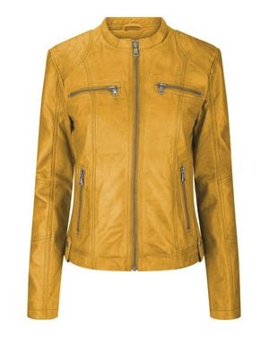 TruClothing Real Leather Slim Fit Soft Zip Biker Style Jacket - Yellow
