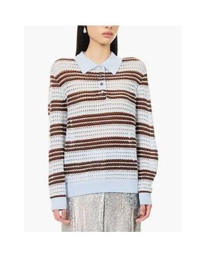 Zankov Pointelle Stripe Polo Top - White