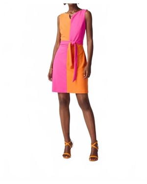 Joseph Ribkoff Color Block Belted Sleeveless Sheath Dress - Red