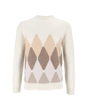 Ballantyne Argyle Cashmere Crewneck Sweater - White