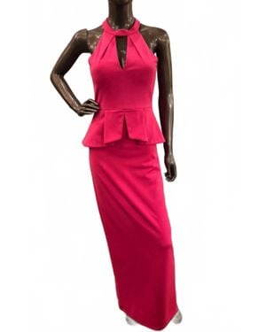 Bariano Halter Gown With Peplum - Red