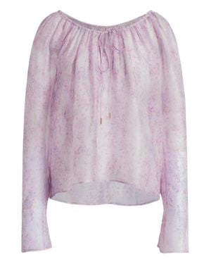 Alberta Ferretti Pastel Floral Organza Blouse With Gathered Neckline - Purple