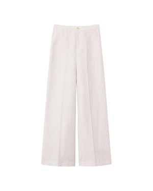 Twinset Pantalone High-Waisted Wide-Leg Linen Pants - White