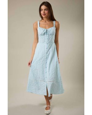Sunday Edition Sweetheart Shoulder Strap Front Button Down Midi Dress - Blue