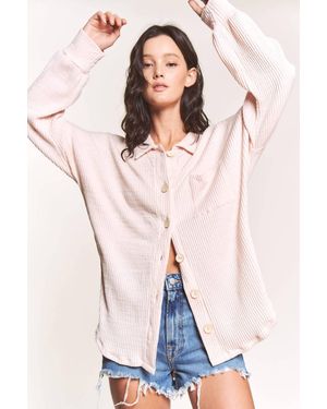 143 Story Cozy Vibes Quilt Rib Button Down Top - Natural