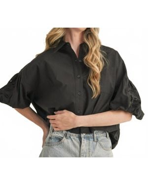 ..,merci Cut Out Embroidered Bubble Sleeve Top - Black