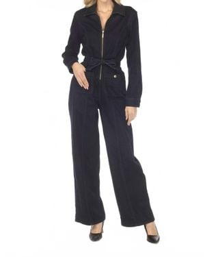 Joseph Ribkoff Zip Front Belted Denim Jumpsuit - Blue