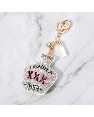 Fashnzfab Bling Studded Tequila Bottle Tassel Keychain - White