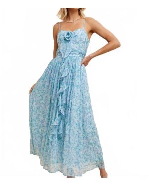 In-Loom Rosette Floral Maxi Dress - Blue