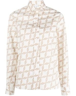 Eleventy Classic Geometric Pattern Cotton Long-Sleeve Shirt - Natural