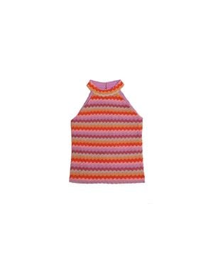 MIA Girl's Zig Zag Crochet Halter Top - Red