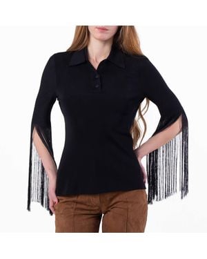 Ferragamo Ferragamo Long-Sleeved Fringe Polo Shirt - Black