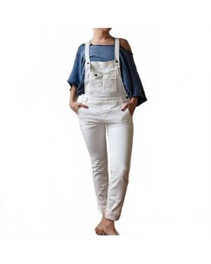 Free People Washed Denim Stretch Skinny Cropped Overalls - Blue