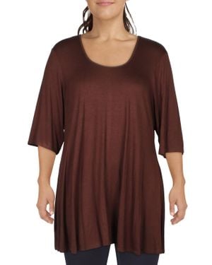 24seven Comfort Apparel Plus Scoop Neck 3/4 Sleeve Tunic Top - Red